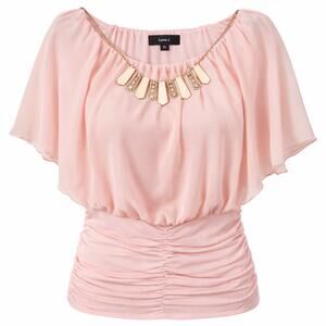 Love J Pink Chiffon Dolman Blouse Ruched Peplum XL